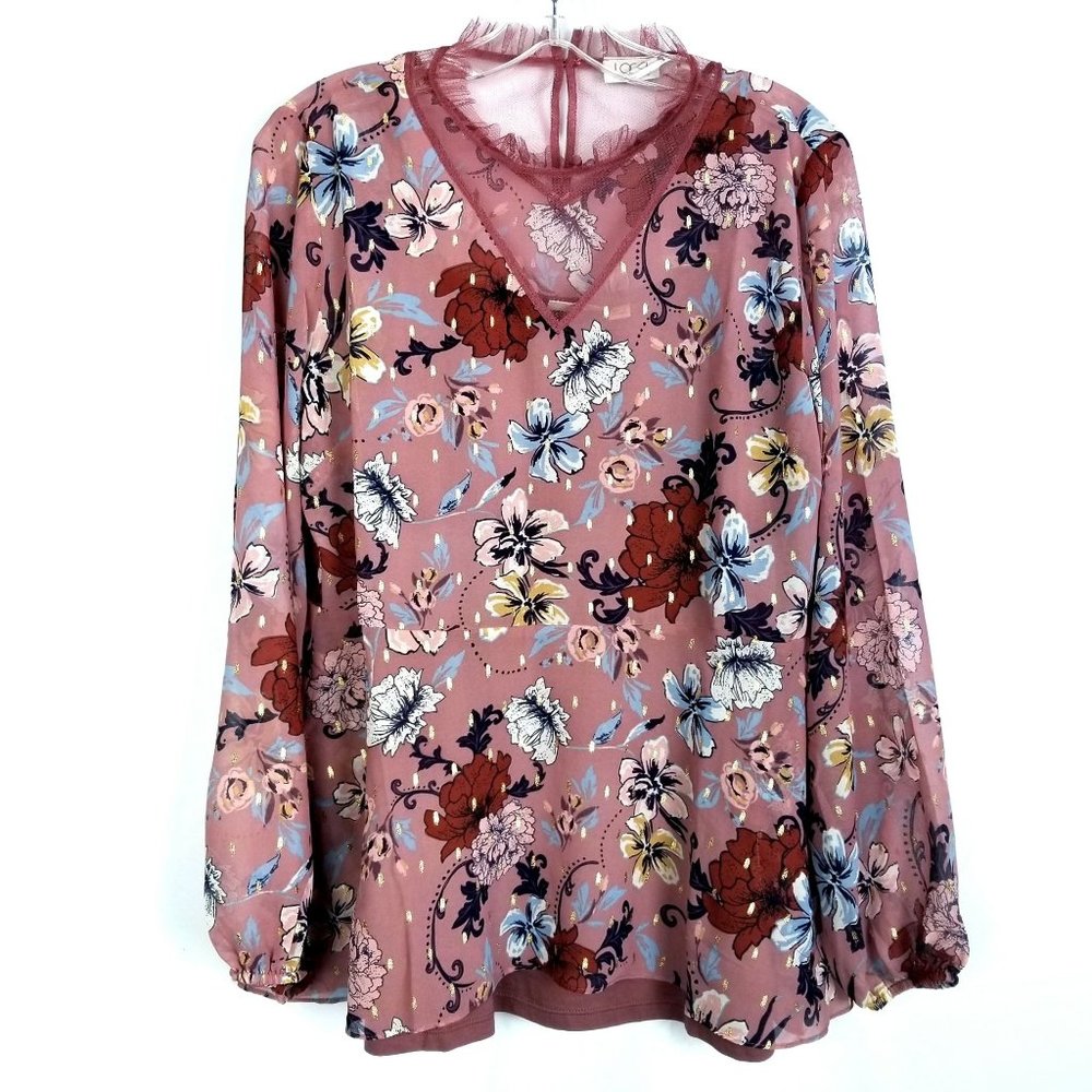 NEW LOGO LORI GOLDSTEIN Blouse Top Chiffon Layers Floral Pockets Women's size S